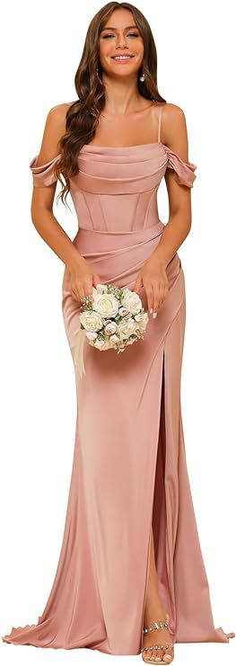Off-the-shoulder Satin Bridesmaid Corset Ball Gown null