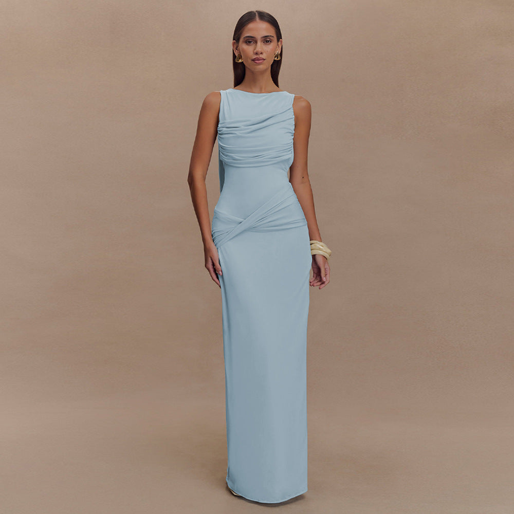 New Summer Round Neck Backless Dress Fashion Sleeveless null