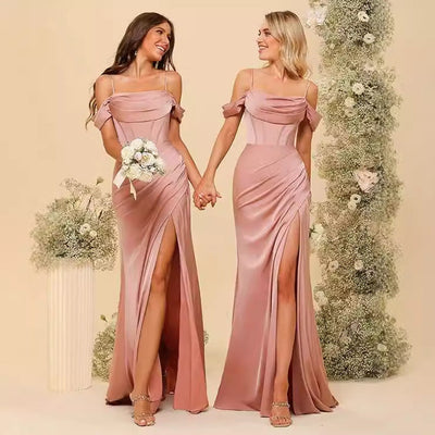 Off-the-shoulder Satin Bridesmaid Corset Ball Gown null