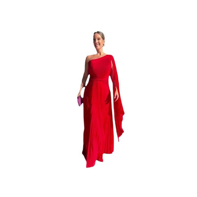 Fashion Diagonal Collar Raglan Sleeve Cinched Waist Slim-fit Long Dress null