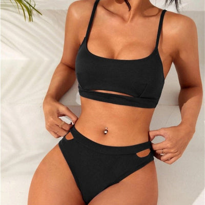 Bikini Solid Color New Hollow Women's Split null
