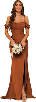 Off-the-shoulder Satin Bridesmaid Corset Ball Gown null
