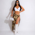 Women's Fashion Personalized Camouflage Wash Pocket Slit Tassel Skirt null