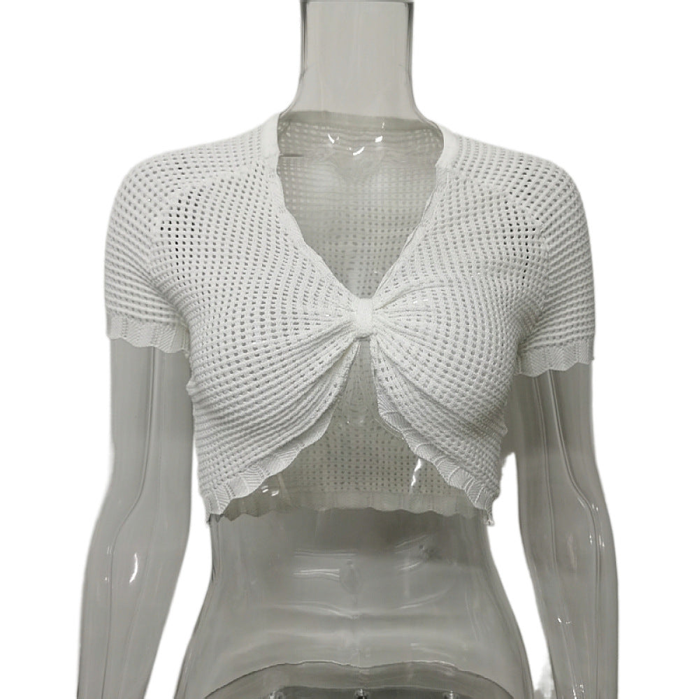 Women's Hollow-out Short-sleeved Chest-wrapped Vest null