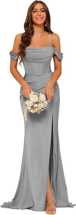 Off-the-shoulder Satin Bridesmaid Corset Ball Gown null