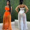 Fashion Women Mesh Pleated Skirt Three-piece Dress null