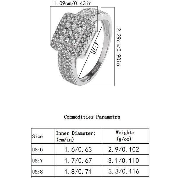 925 Sterling Silver Luxury Rhinestone Square Ring null