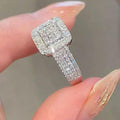 925 Sterling Silver Luxury Rhinestone Square Ring null