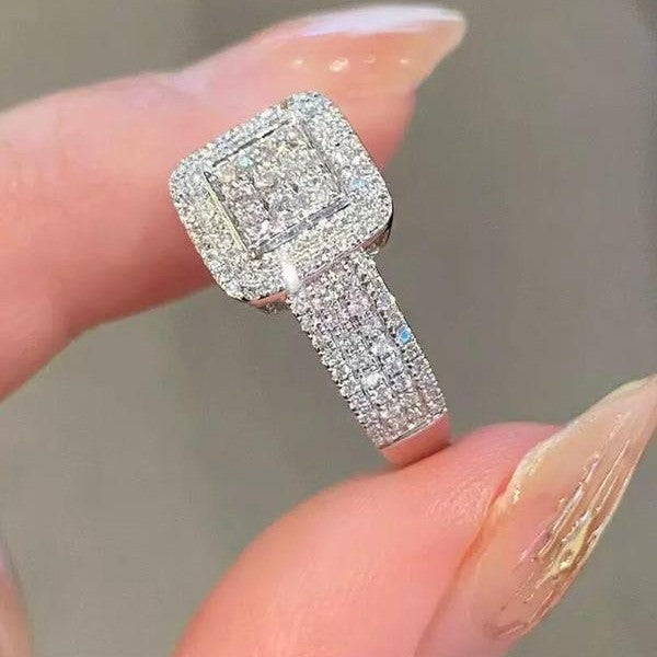 925 Sterling Silver Luxury Rhinestone Square Ring null