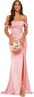 Off-the-shoulder Satin Bridesmaid Corset Ball Gown null