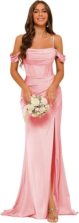 Off-the-shoulder Satin Bridesmaid Corset Ball Gown null