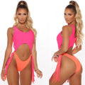 Gathered Waist Polyester Tassel Bikini null