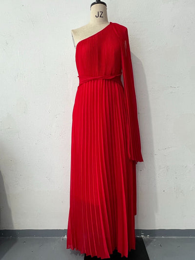 Fashion Diagonal Collar Raglan Sleeve Cinched Waist Slim-fit Long Dress null