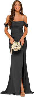 Off-the-shoulder Satin Bridesmaid Corset Ball Gown null
