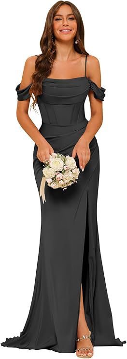 Off-the-shoulder Satin Bridesmaid Corset Ball Gown null