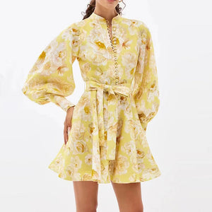 Belt Lantern Sleeve Holiday Swing Dress null