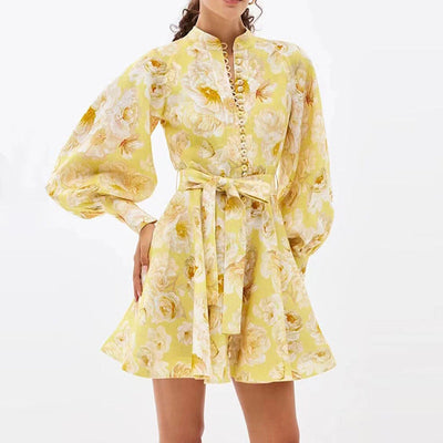 Belt Lantern Sleeve Holiday Swing Dress null