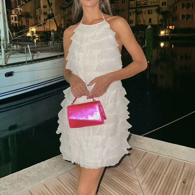 European And American Women's Summer Casual Laminated Decoration Sleeveless Hanging Collar Dress null