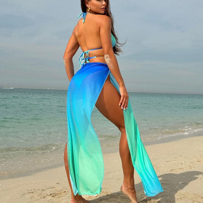 Women's Drawstring Banded Bikini Three-piece Swimsuit null