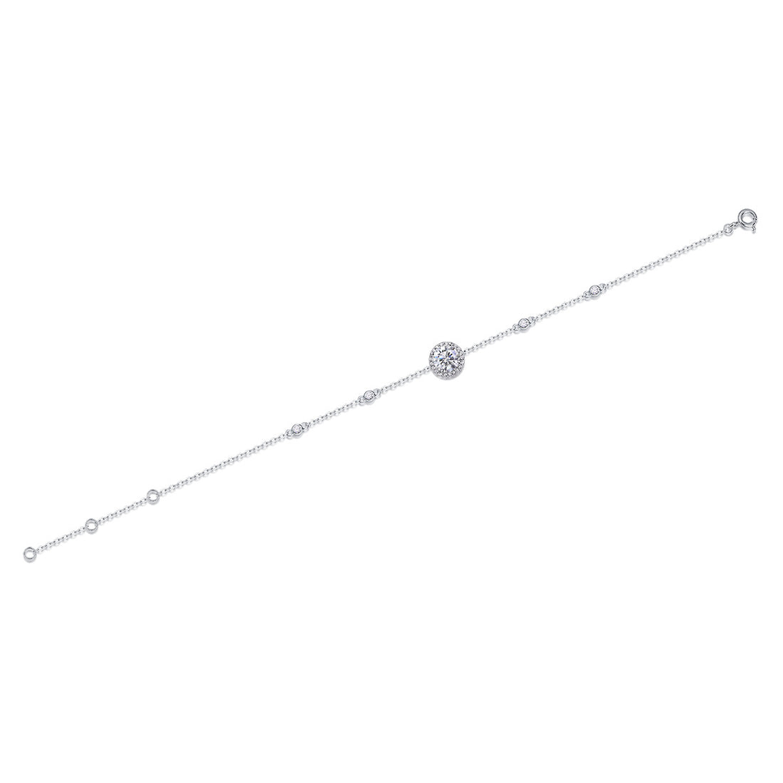 Sterling Silver Halo Round Cut Bracelet