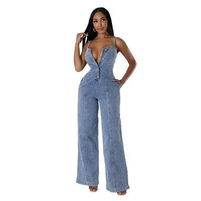 Women's Clothing Fashion Suspenders Denim Jumpsuit null