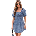 Spring And Summer New Solid Color Short Sleeve Dress Women All-match Backless null