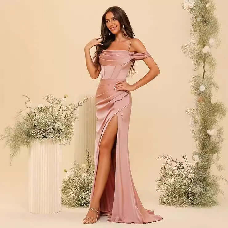 Off-the-shoulder Satin Bridesmaid Corset Ball Gown null