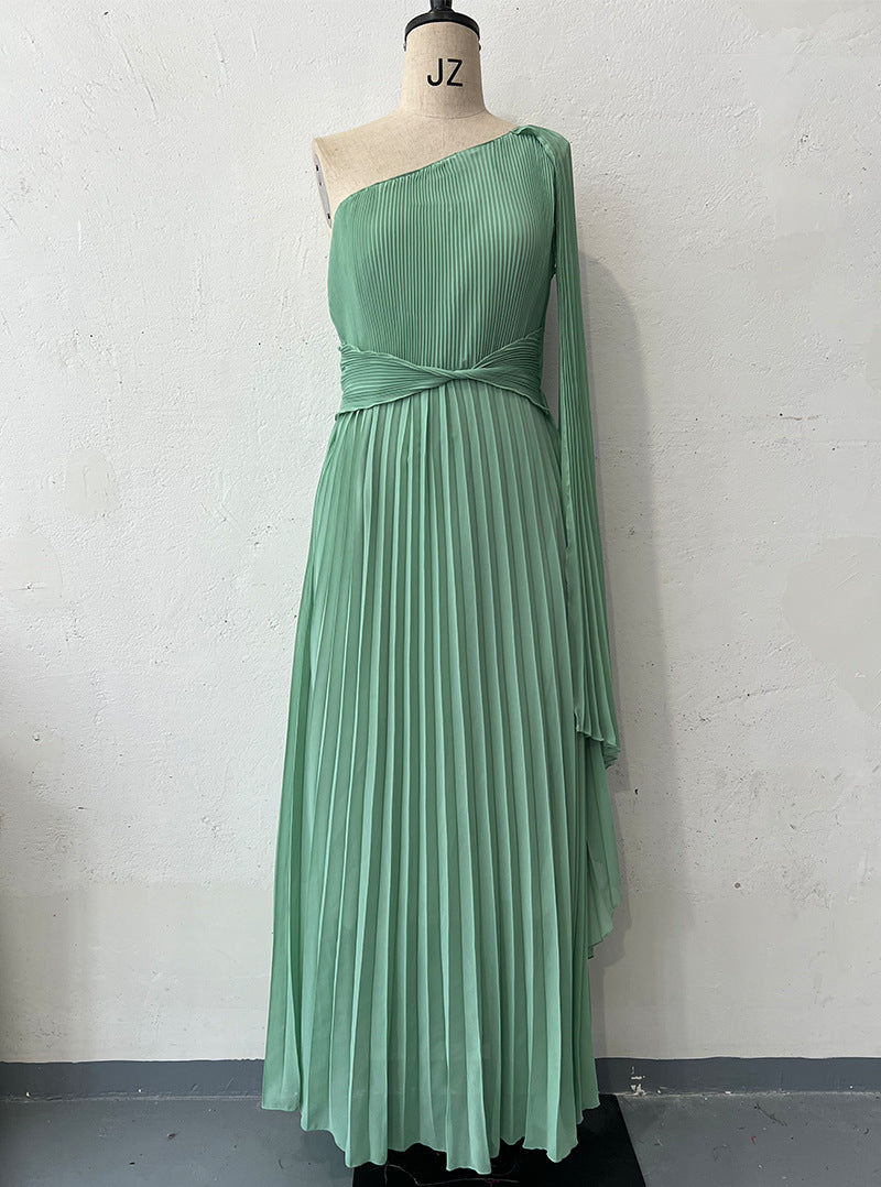 Fashion Diagonal Collar Raglan Sleeve Cinched Waist Slim-fit Long Dress null