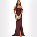 Off-the-shoulder Satin Bridesmaid Corset Ball Gown null