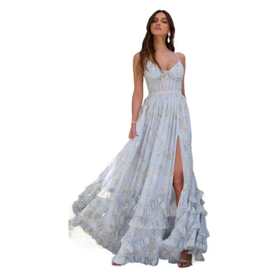 Long Seaside Vacation Style Backless Dress Floral Skirt null
