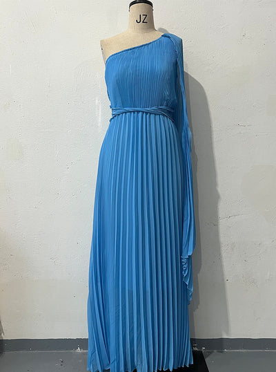 Fashion Diagonal Collar Raglan Sleeve Cinched Waist Slim-fit Long Dress null