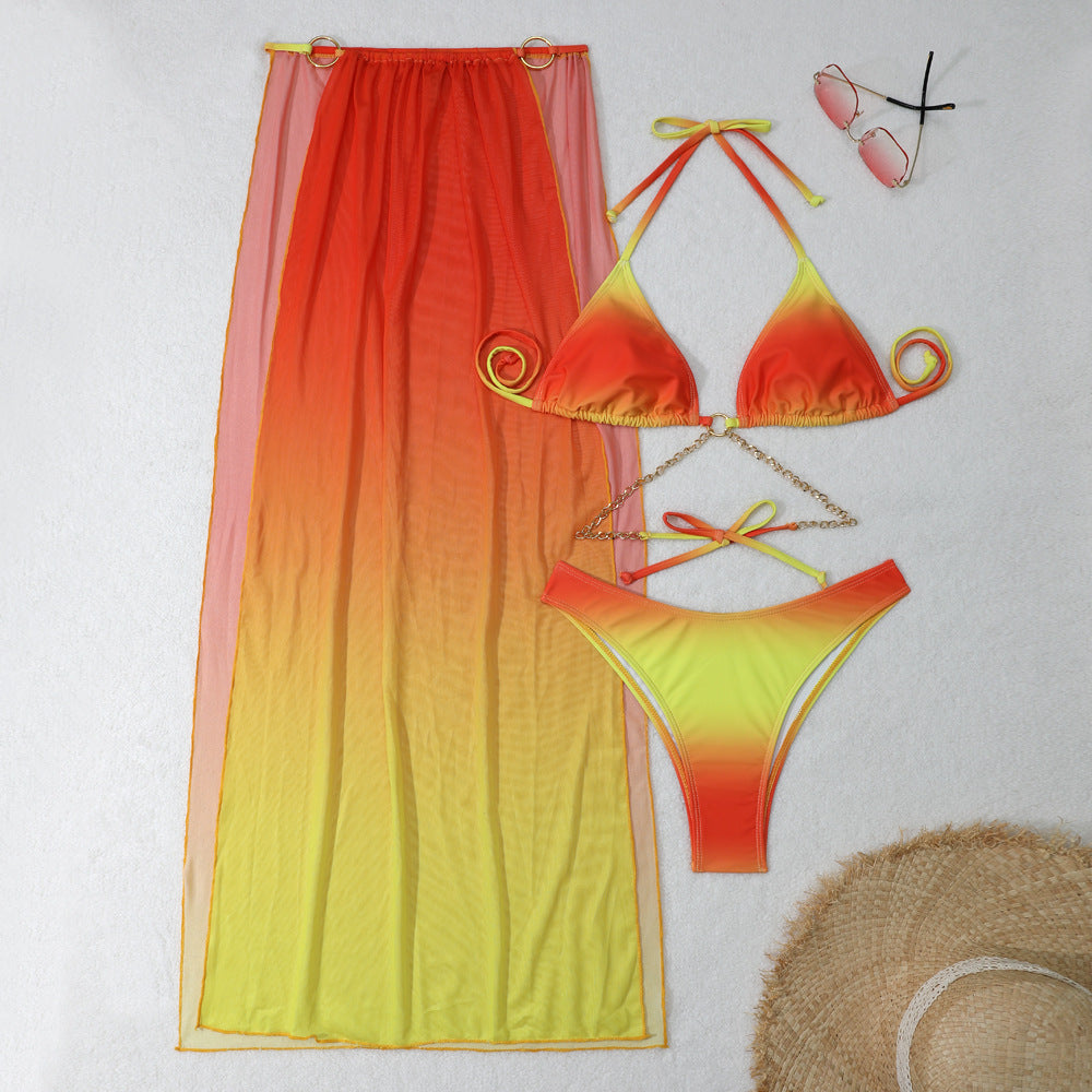 Women's Drawstring Banded Bikini Three-piece Swimsuit null