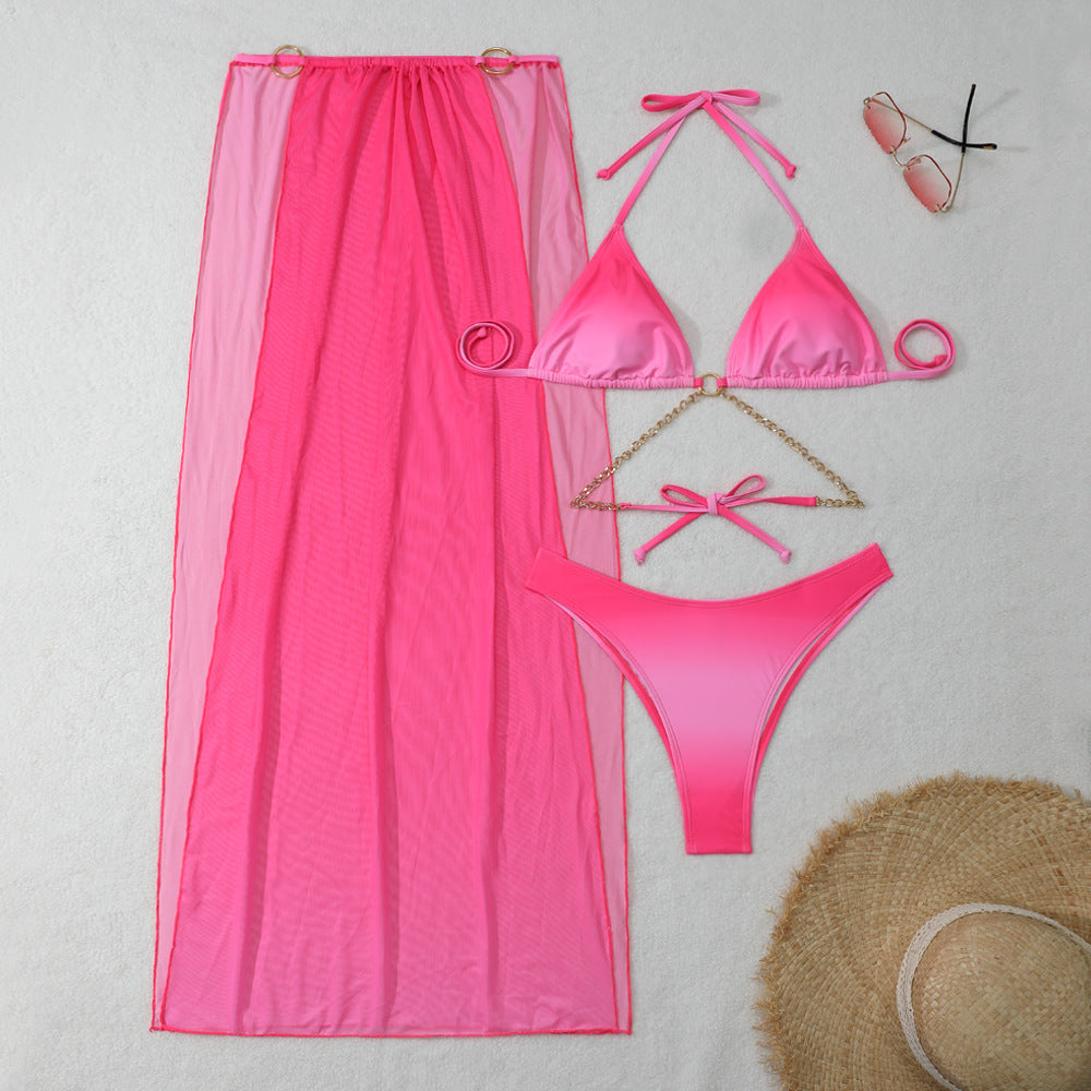 Women's Drawstring Banded Bikini Three-piece Swimsuit null