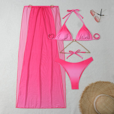 Women's Drawstring Banded Bikini Three-piece Swimsuit null