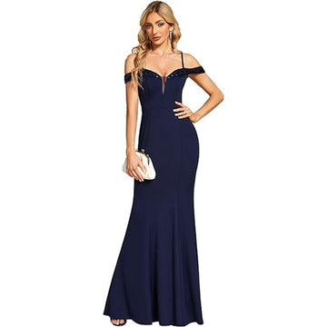 Women's Clothing Off-neck Sling Evening Long Dress null