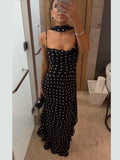 Women's High-grade Sleeveless Polka Dot Scarf Collar Ruffled Spaghetti Straps Dress null