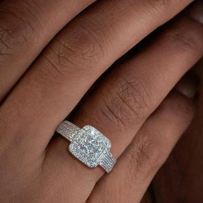 925 Sterling Silver Luxury Rhinestone Square Ring null