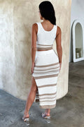 Summer New Sleeveless Vest Sexy Slit Striped Skirt Knitting Suit null