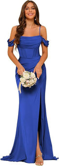 Off-the-shoulder Satin Bridesmaid Corset Ball Gown null