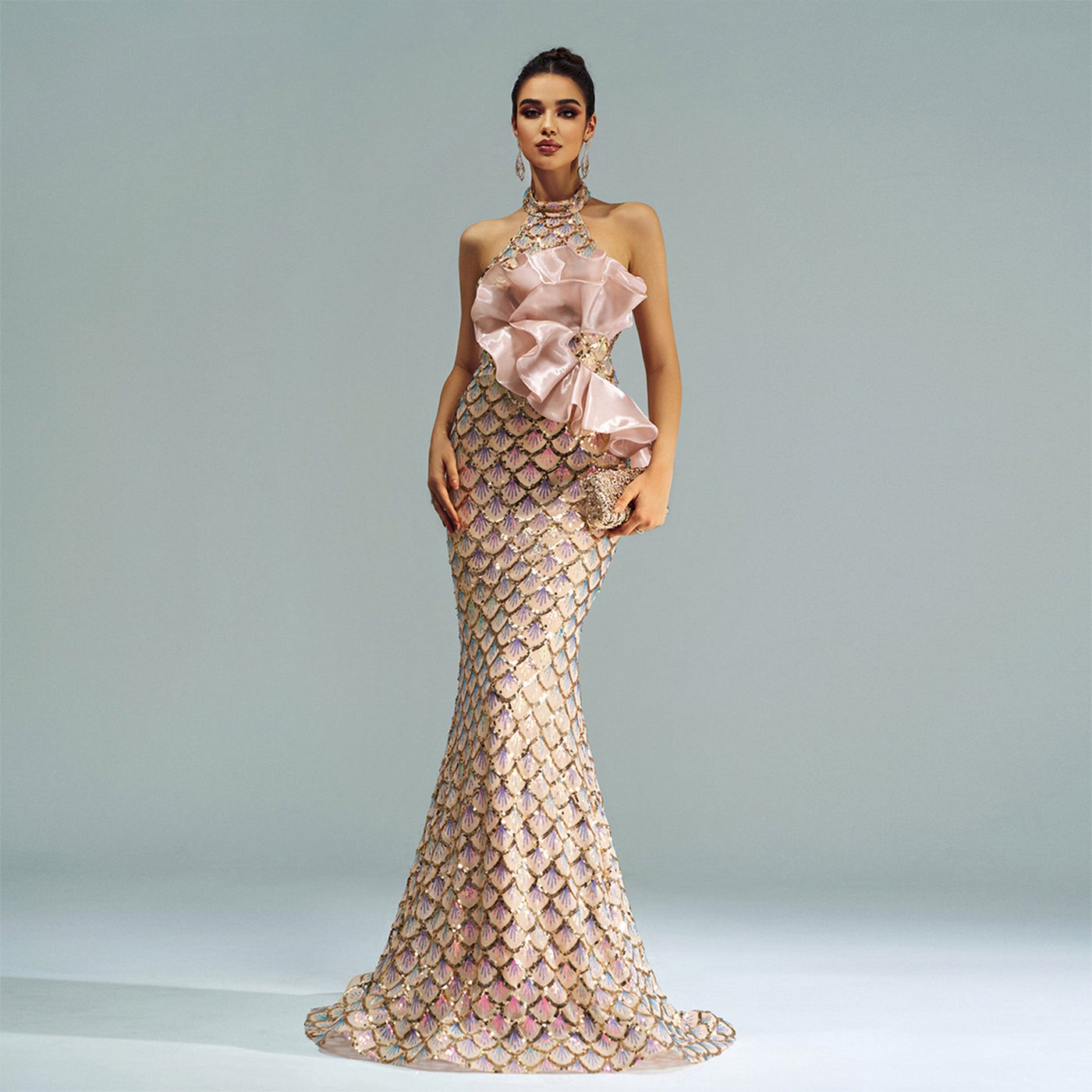 Halter Sequined Mermaid Evening Dress null