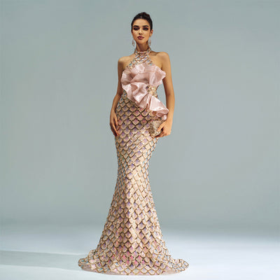 Halter Sequined Mermaid Evening Dress null