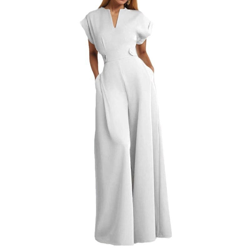 Architectural V-Neck Wide-Leg Jumpsuit