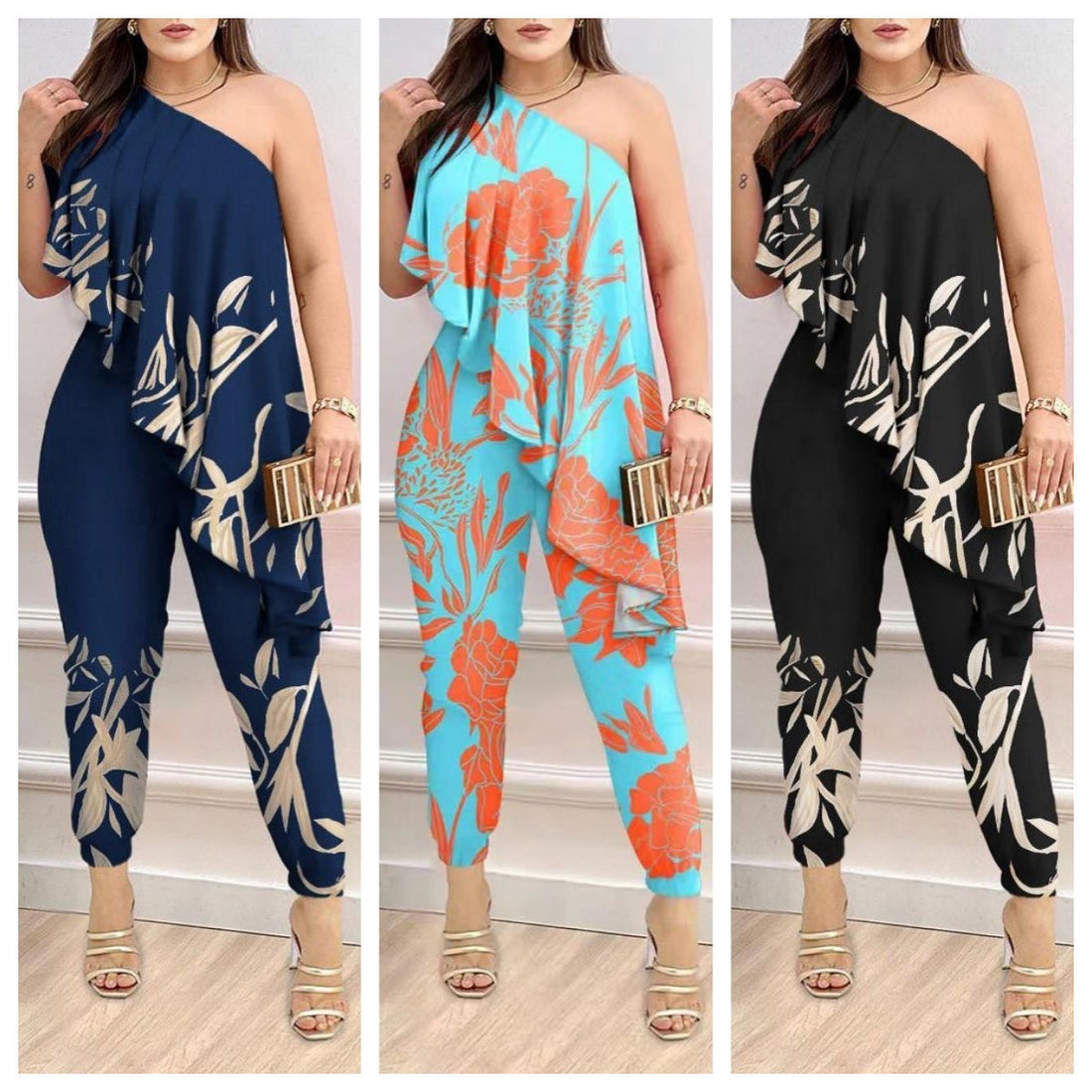Asymmetrical One-Shoulder Floral Jumpsuit