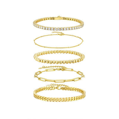 S925 Silver Gold Fashion 5-piece Stacked Bracelet
