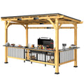 13' x 6' Wooden BBQ Grill Gazebo, Outdoor Hardtop Grill Gazebo with Metal Roof, 2 Bar Shelves and 6 Hooks, Natural - Morderncharm store