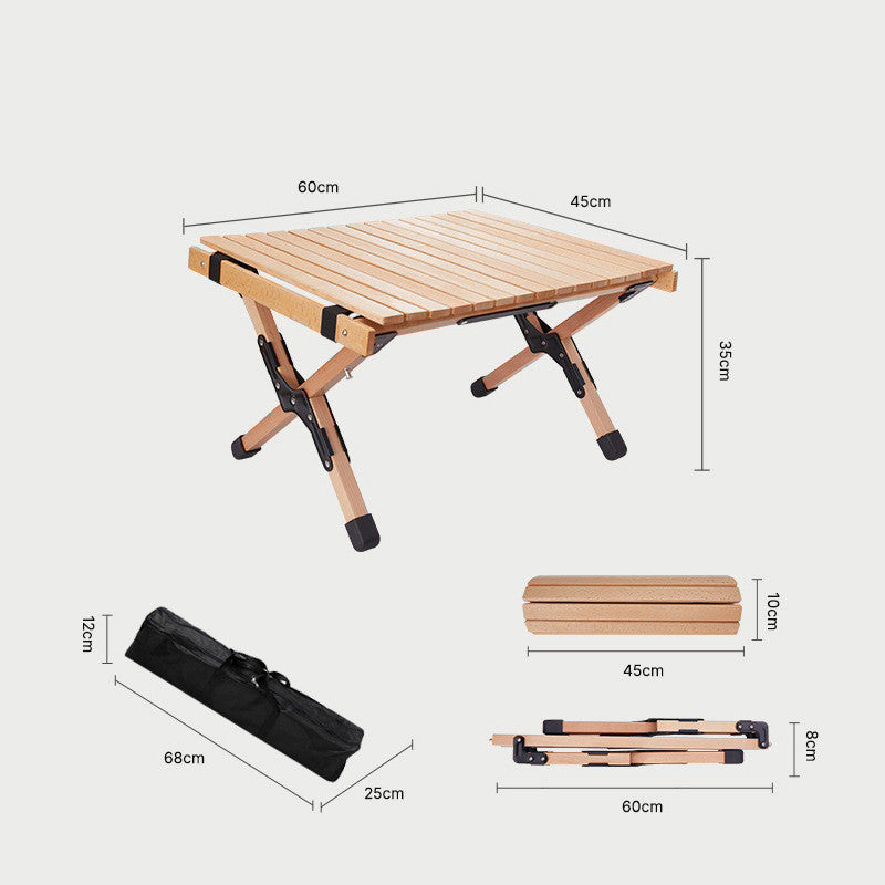 Outdoor Solid Wood Beech Egg Roll Table Camping Folding Table null