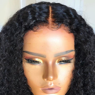 Density Long Kinky Curly Wig Lace Front Human Hair Fluffy null