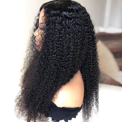 Density Long Kinky Curly Wig Lace Front Human Hair Fluffy null