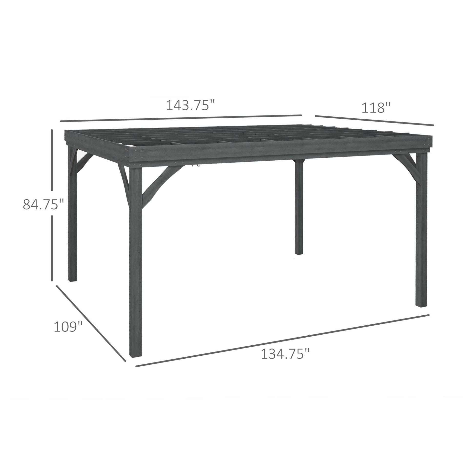 10' x 12' Outdoor Wooden Pergola, Grape Vine Gazebo with Concrete Anchors for Garden, Patio, Backyard, Deck, Gray - Morderncharm store
