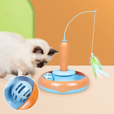 2 In 1 Pet Cat Toy With Feather For Self-play Cat Turntable Pets Supplies Cat Toy Toys Cats Items Products null